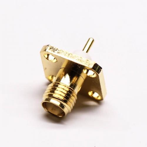 Sma connector male 180 degree 4 hole flange for panel mount with extend ptfe